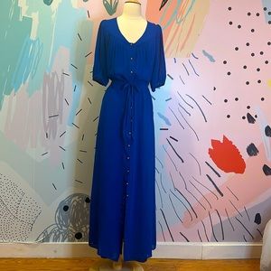 Anthropologie Royal Blue Crepe Semi-Sheer Maxi Dress with Satin Slip